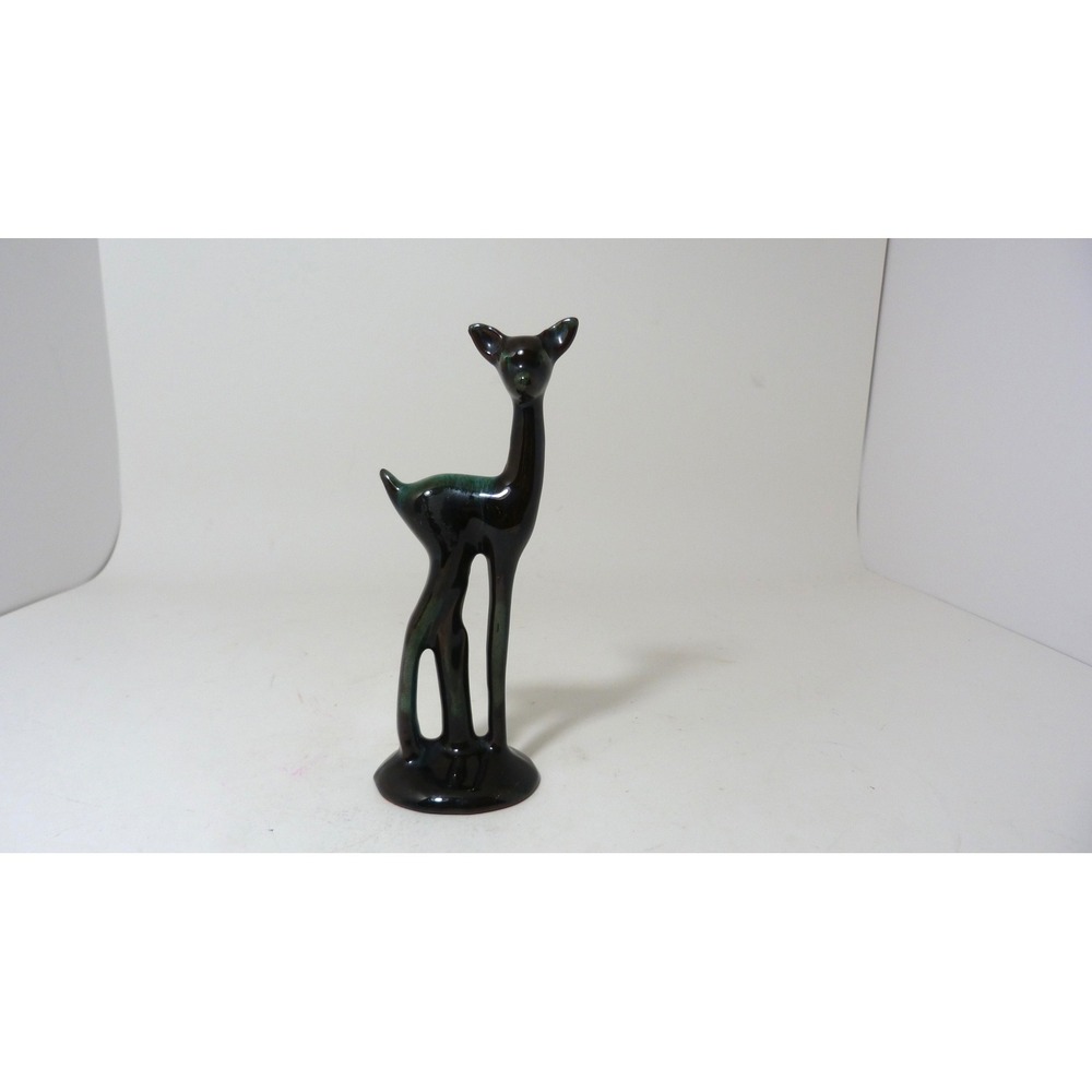 Blue Mountain Pottery Deer Figurine Drip Glaze Green Black MCM Canadian Art